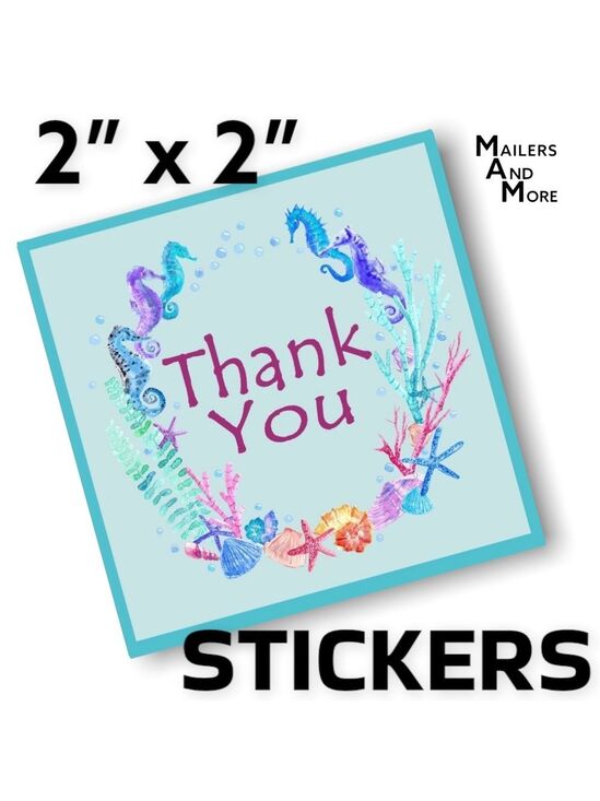 Mailers And More Other - 100 (2x2 Inch) Square Stickers, Seahorses High Gloss, Thank You